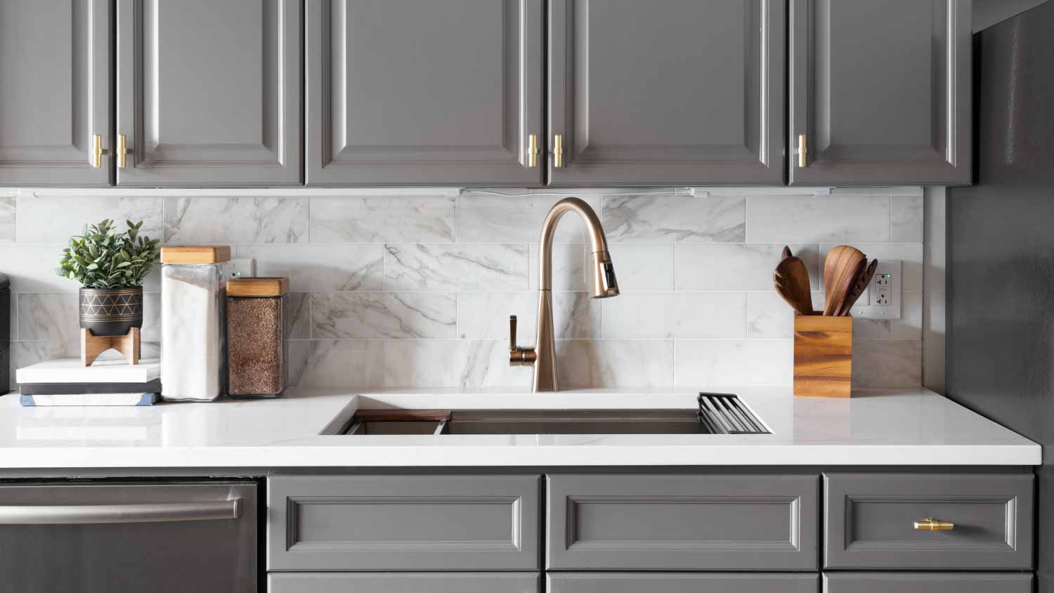 Kitchen with gray cabinets