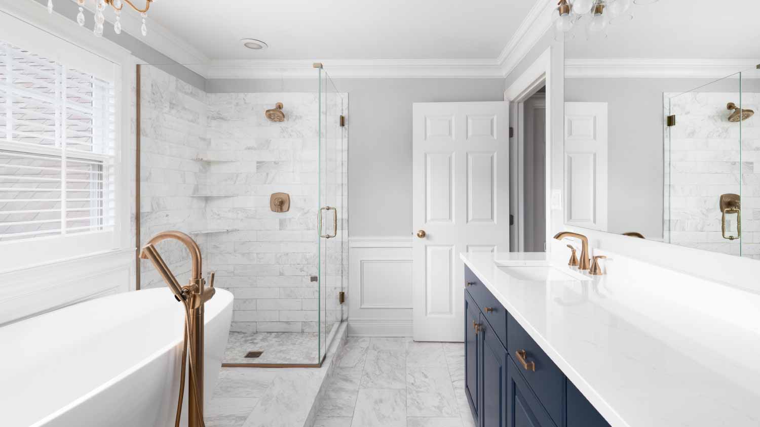 Bathroom with a blue cabinet