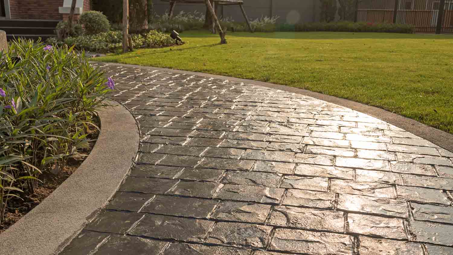 A stamped concrete pathway