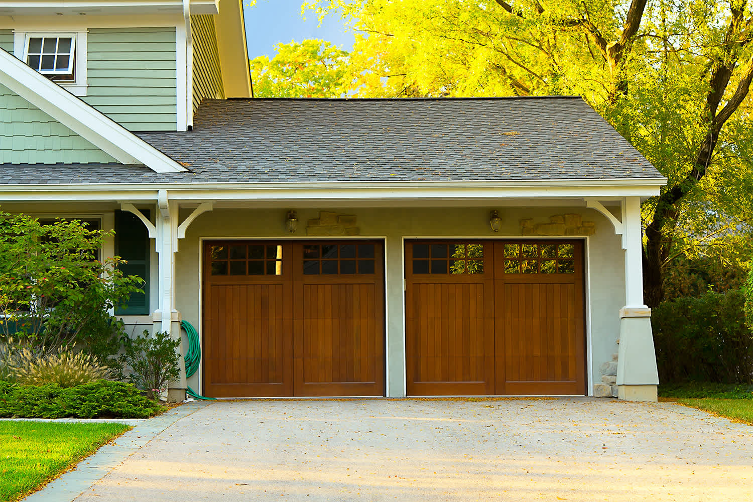 Double sized wooden garage door