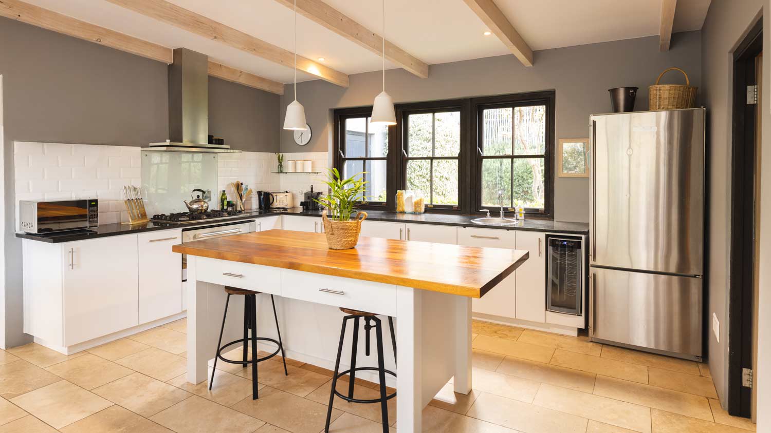 kitchen with gray walls