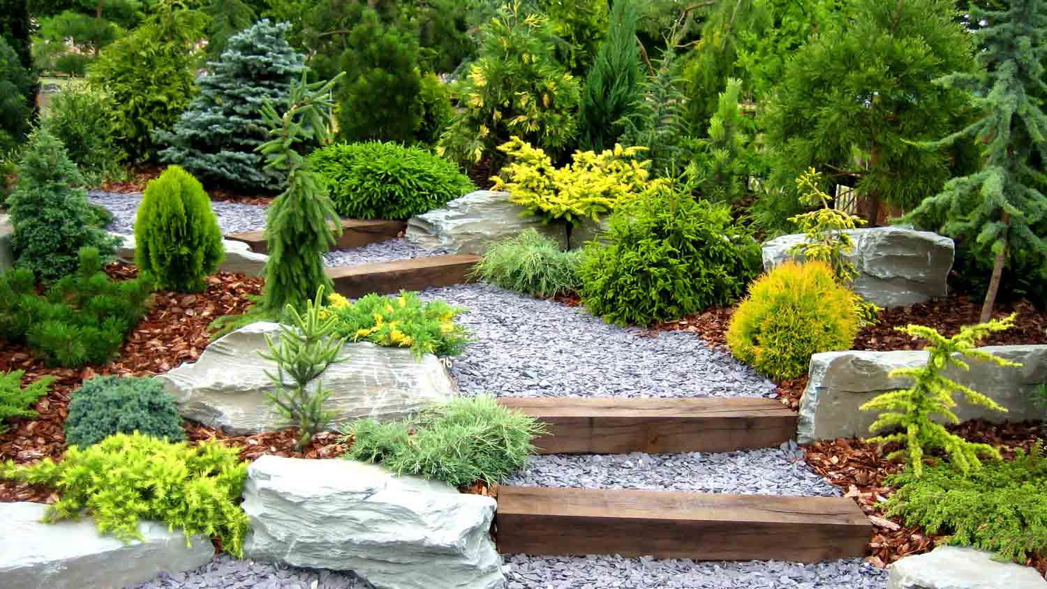 beautiful landscaped garden with steps