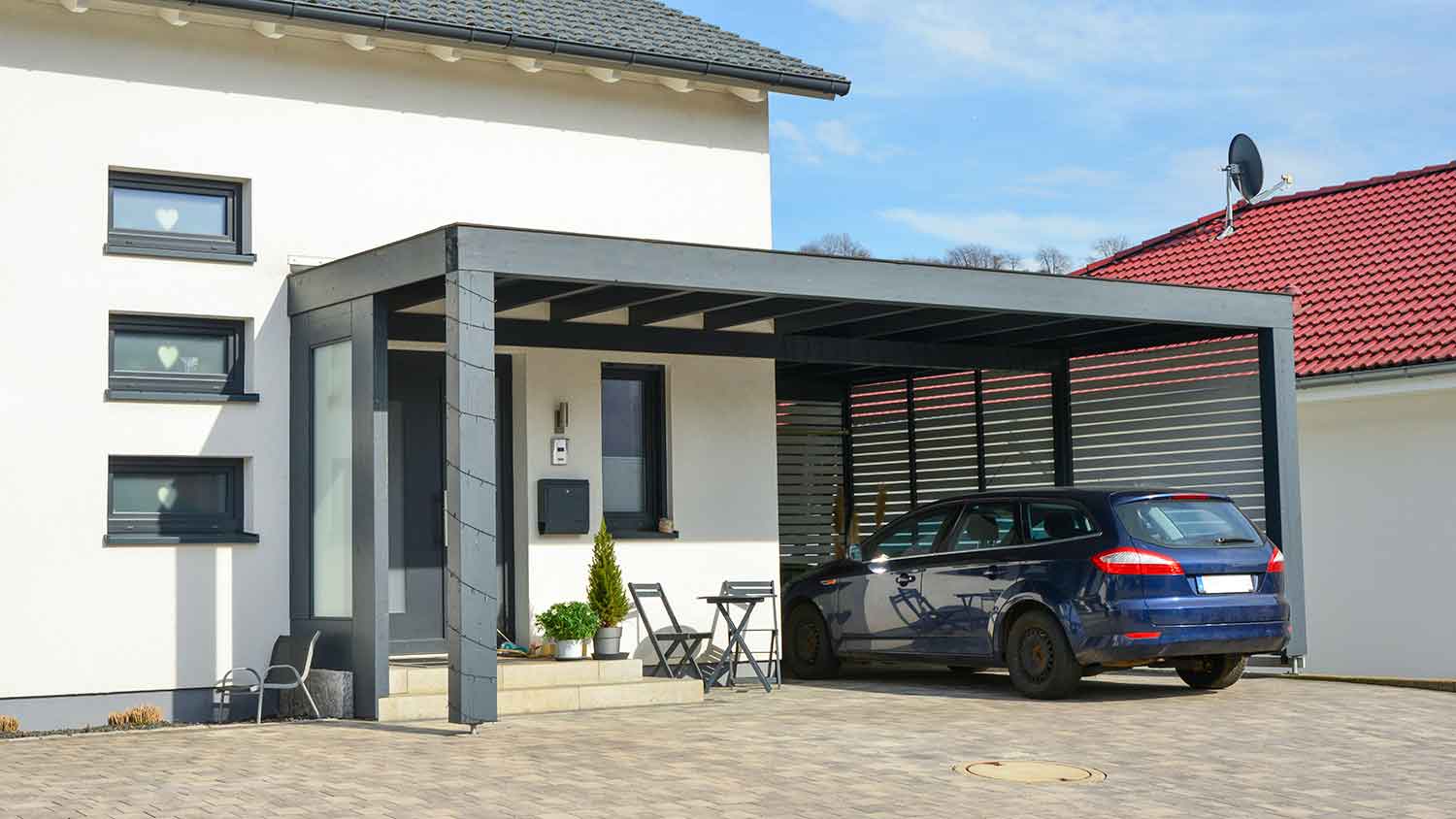 Modern carport installed on the side of the house