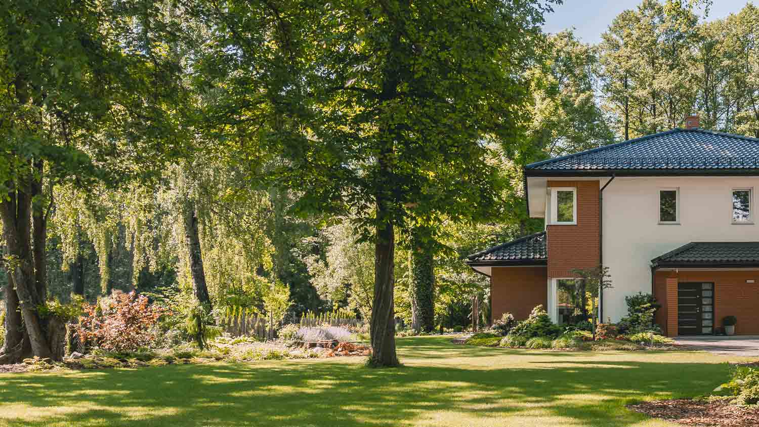 house with large backyard facing the woods