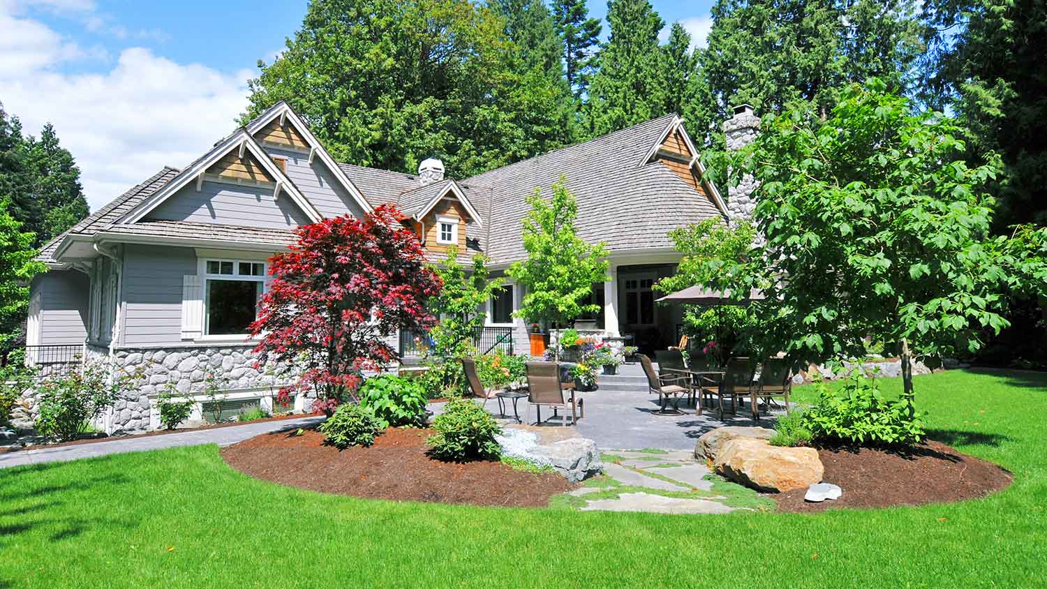 Large house with landscaped yard