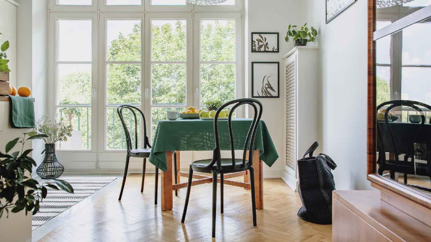 The dining room with vinyl windows