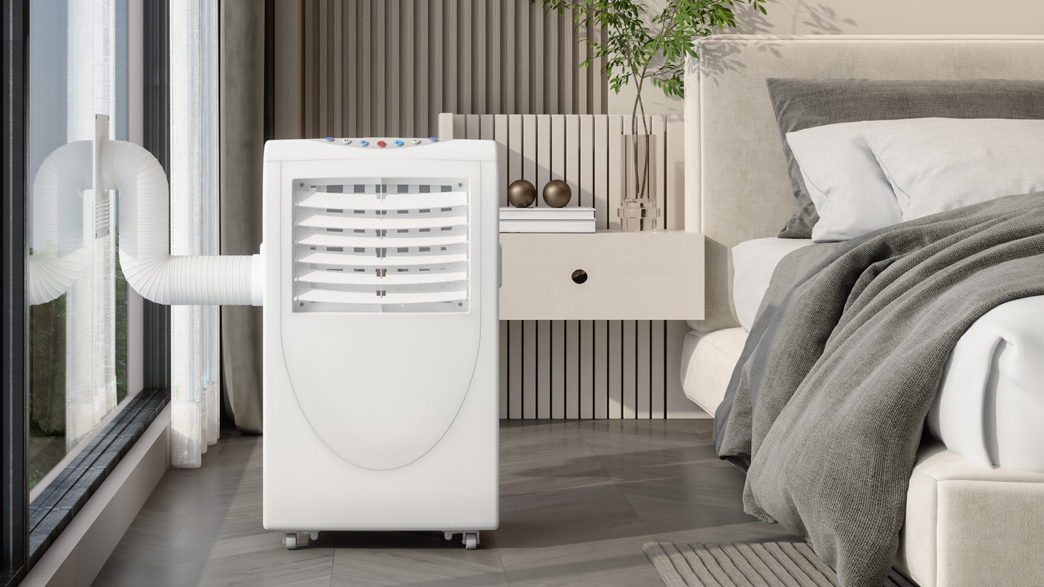 Close-up View Of Portable Air Conditioner In Bedroom