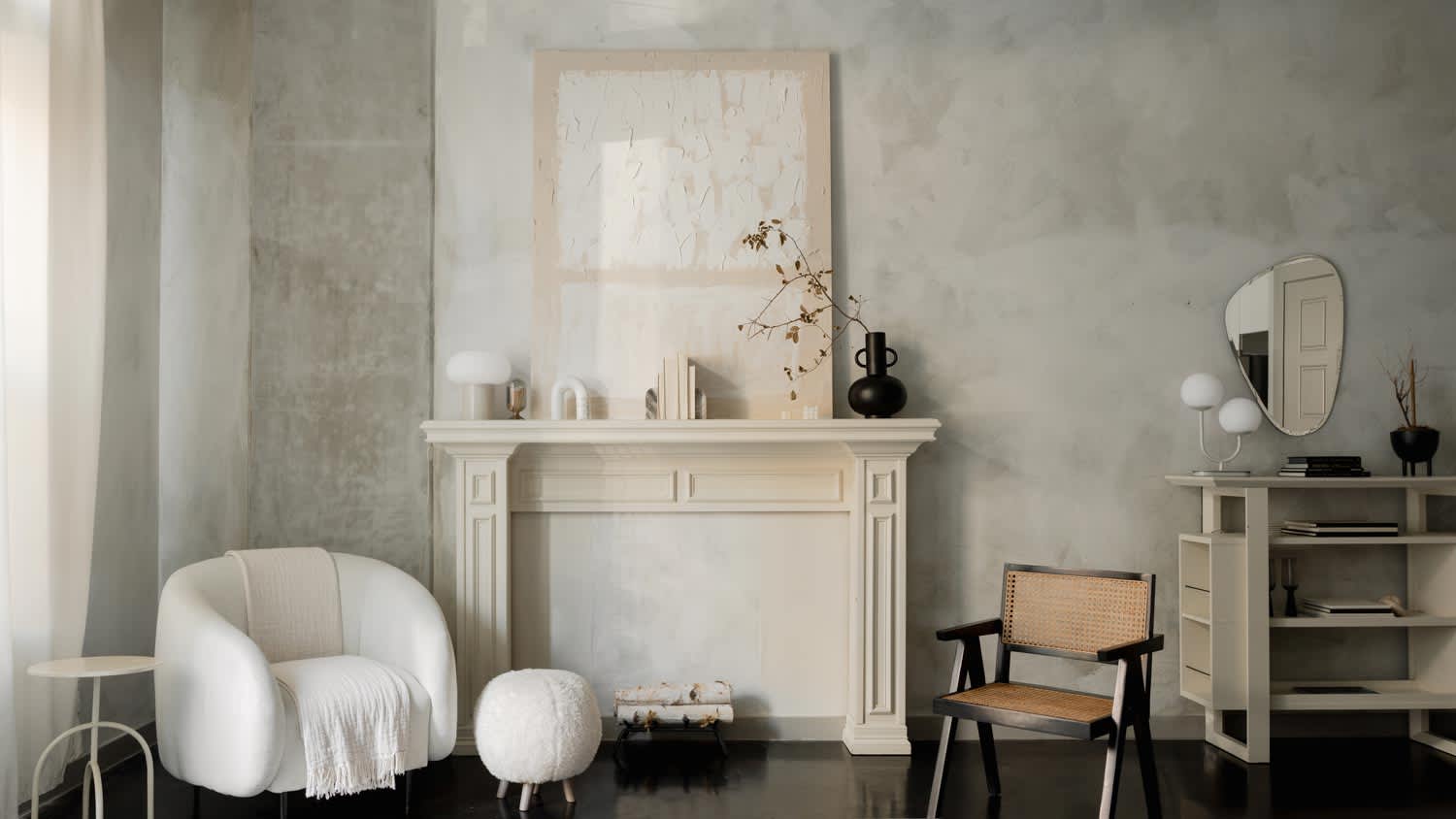 limewash minimalist living room interior