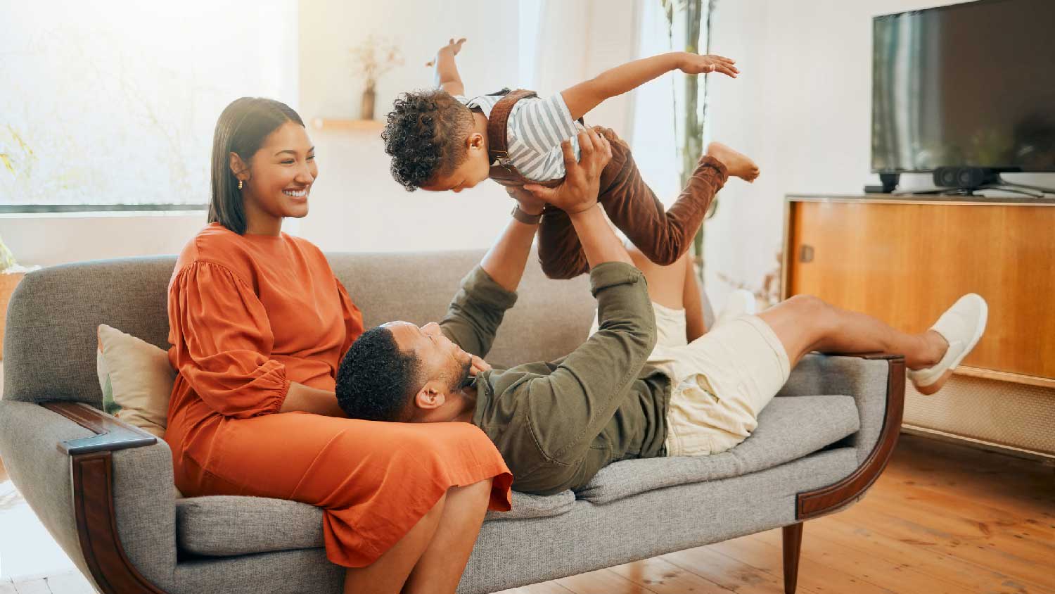 A family relaxing in the living room