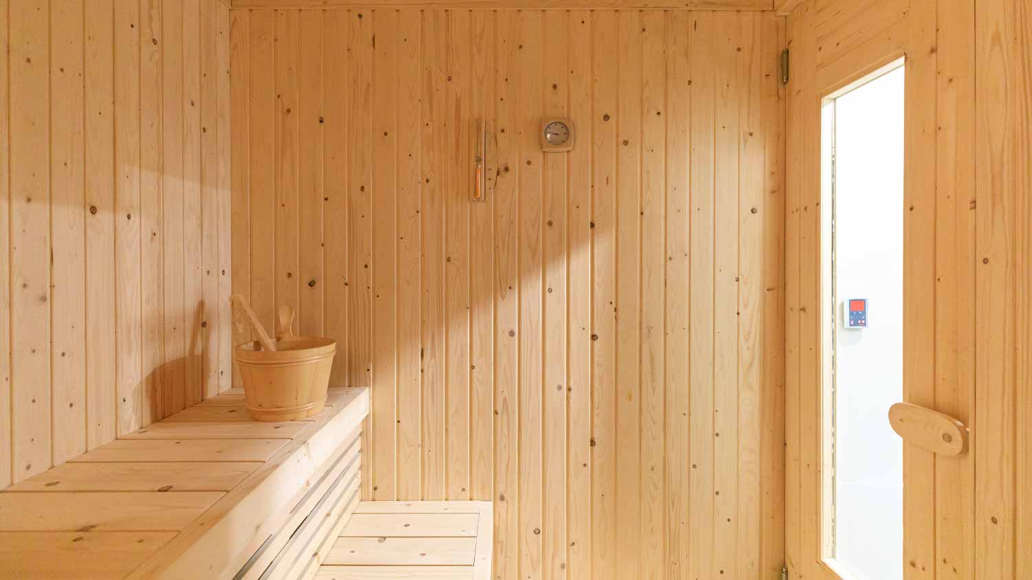 Wooden sauna and spa room