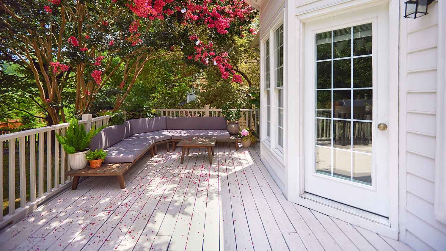 Patio deck installed under a tree