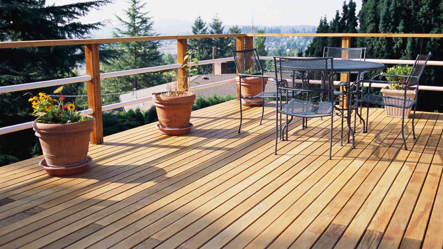 Metal table and chairs on deck