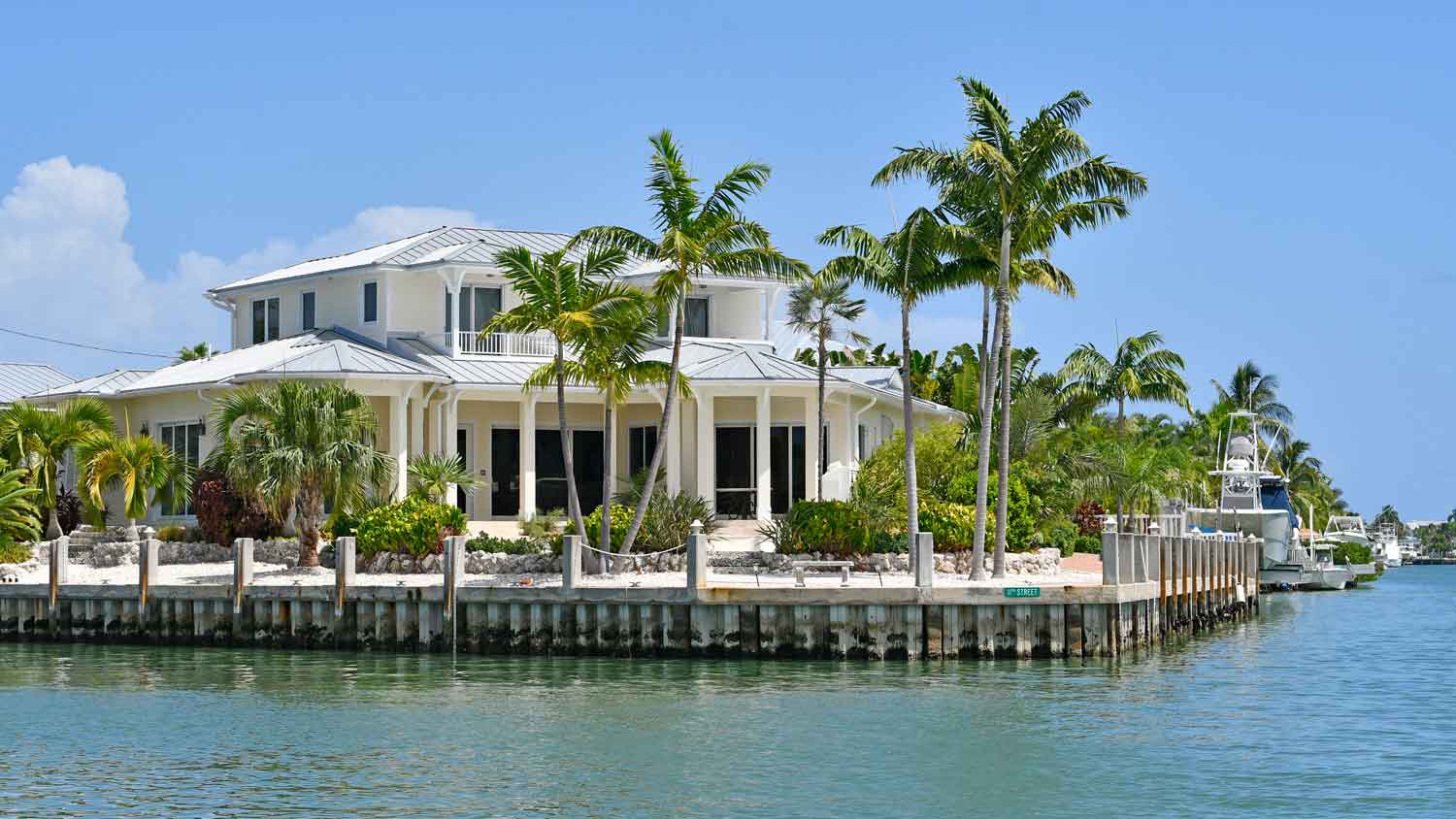 luxurious waterfront home with seawall