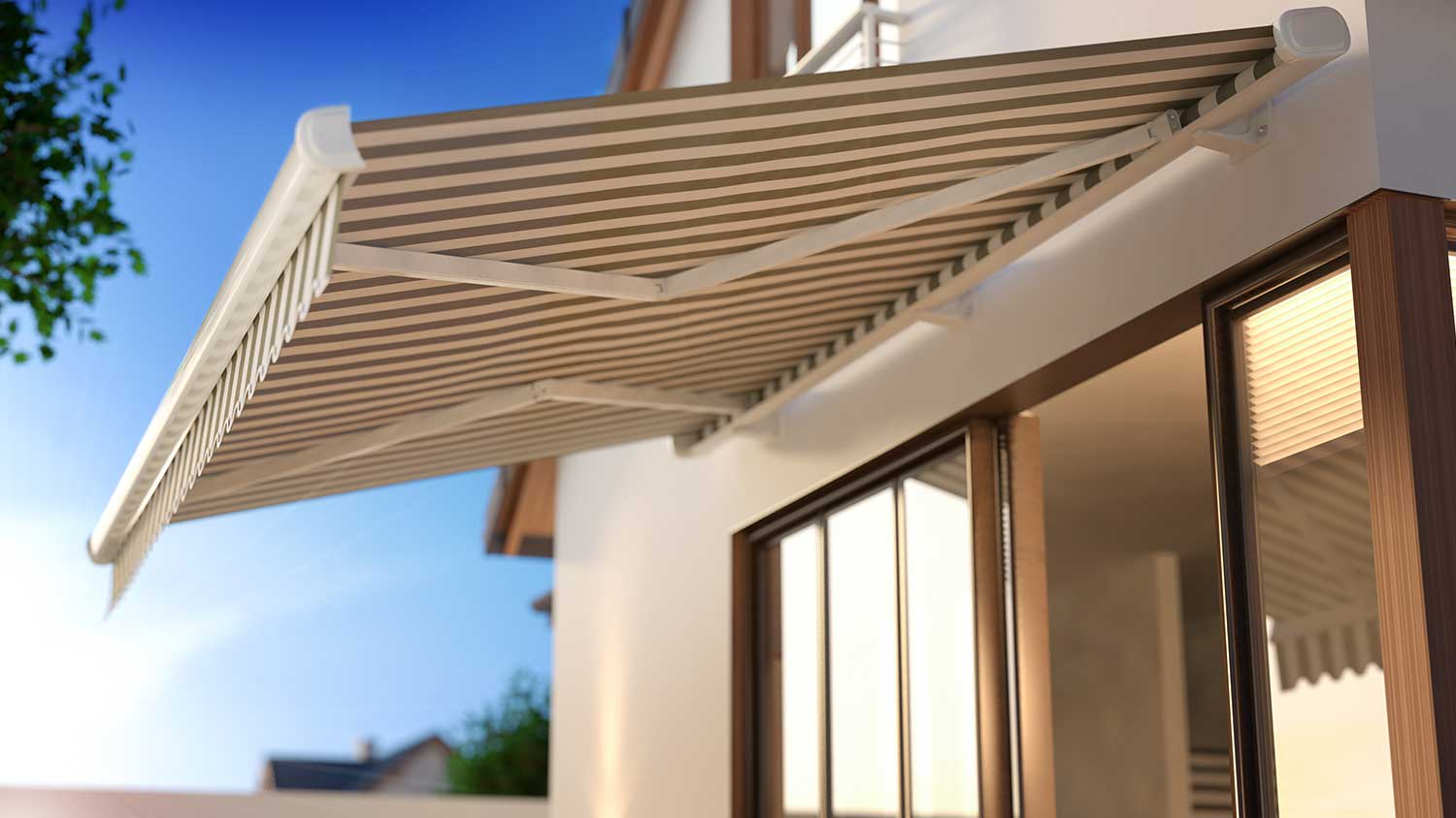 Modern home with retractable awning