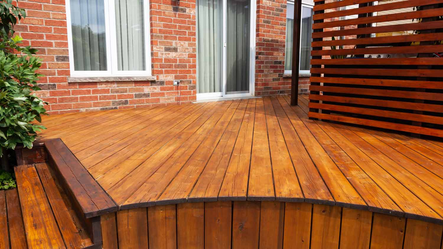 fresh brown stained wood deck