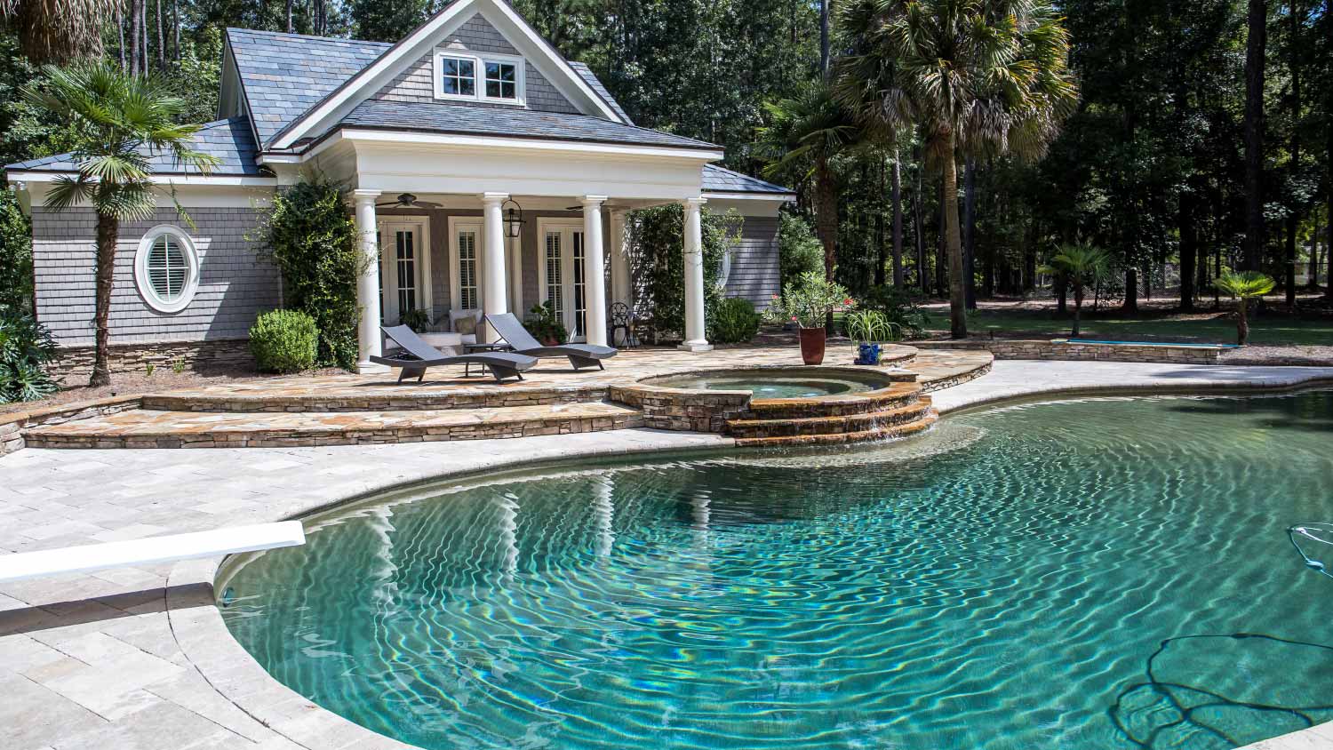 Large swimming pool and hot tub