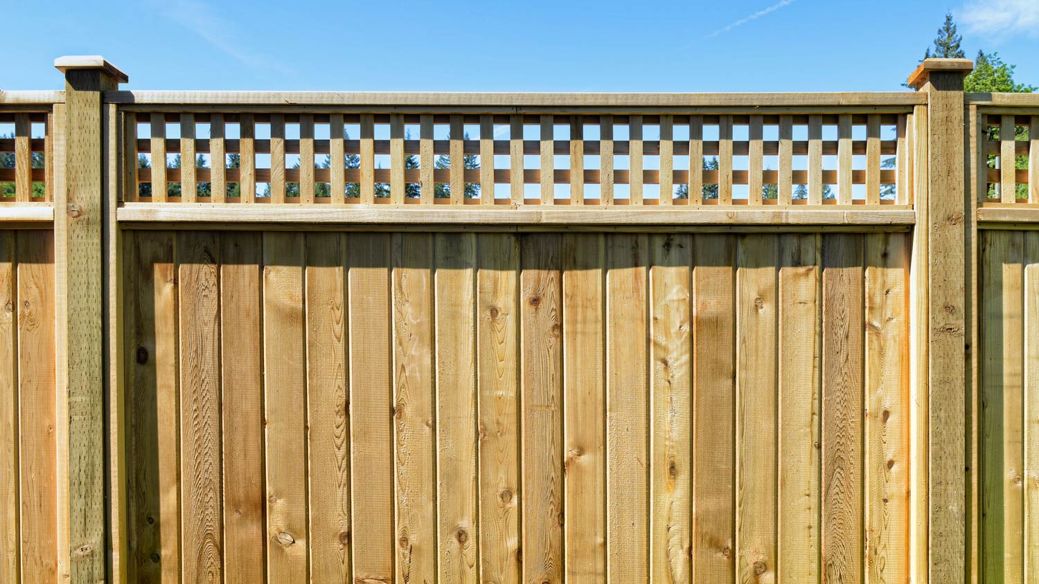 New wooden fence in yard