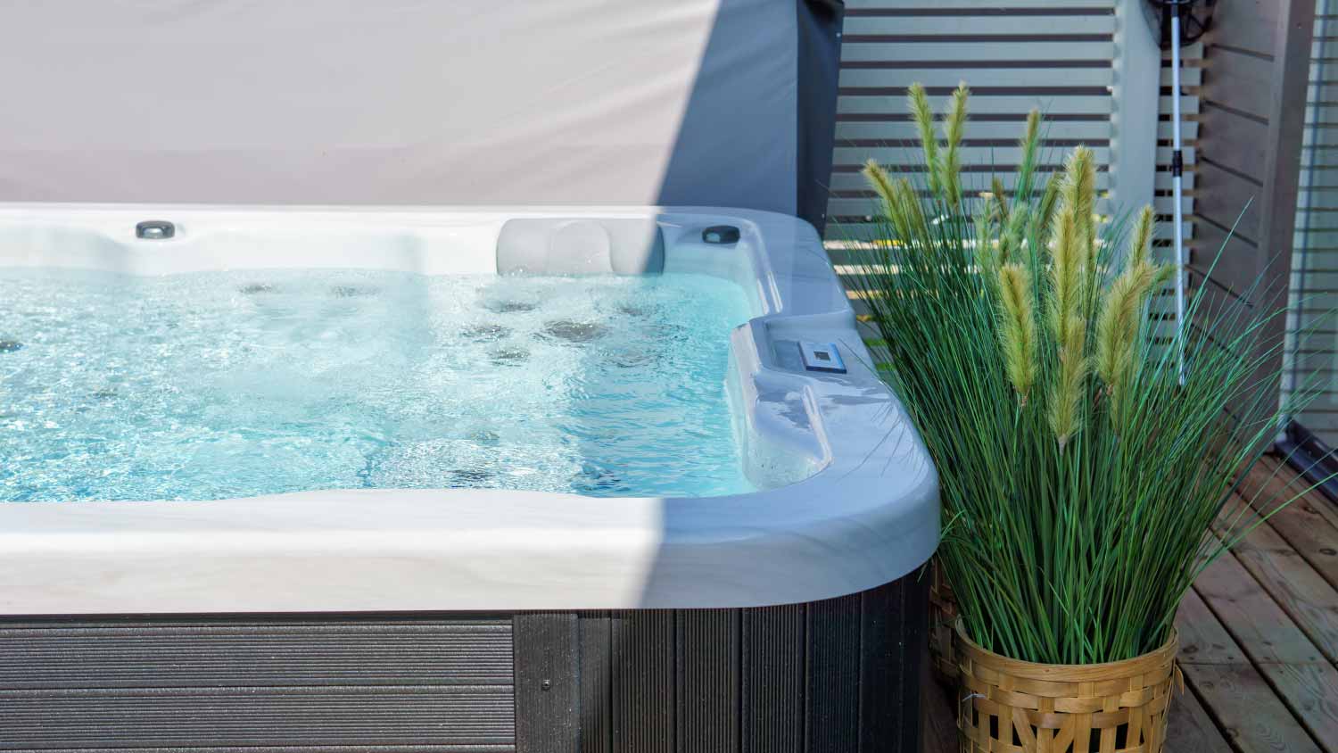 Hot tub on the backyard terrace