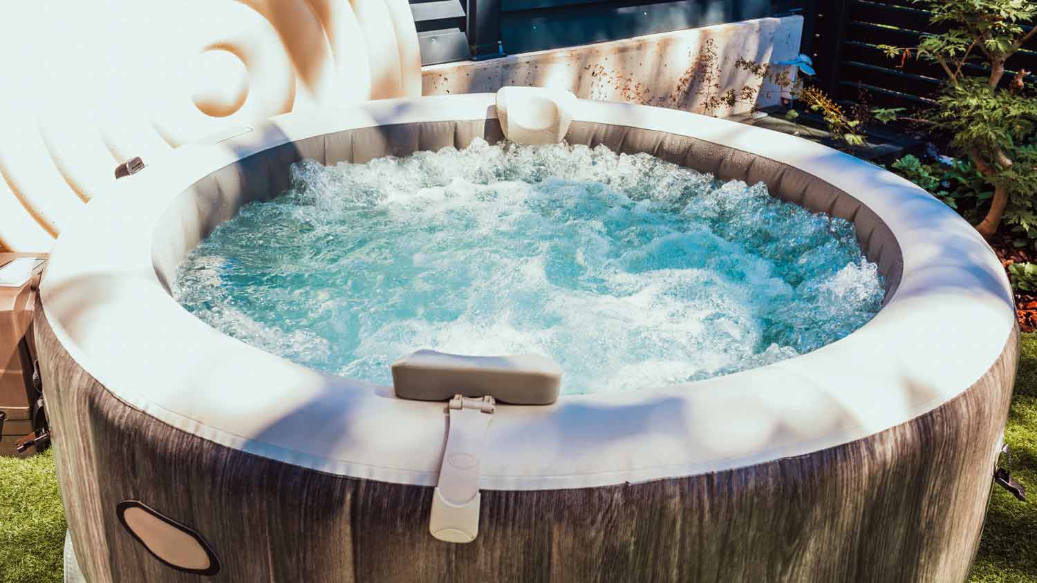 inflatable hot tub in yard