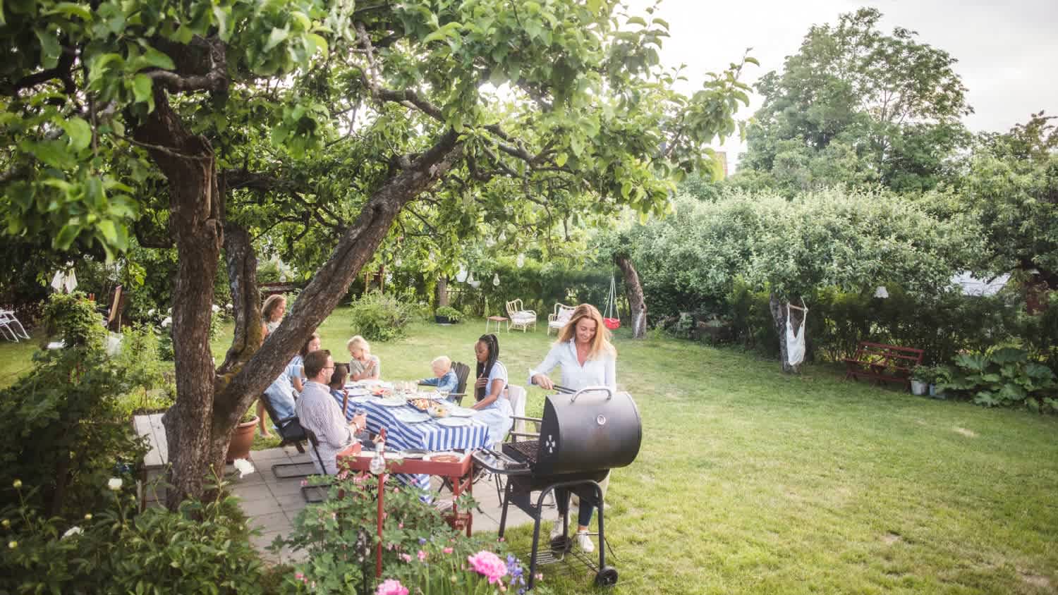 A family having a nice time in the backyard