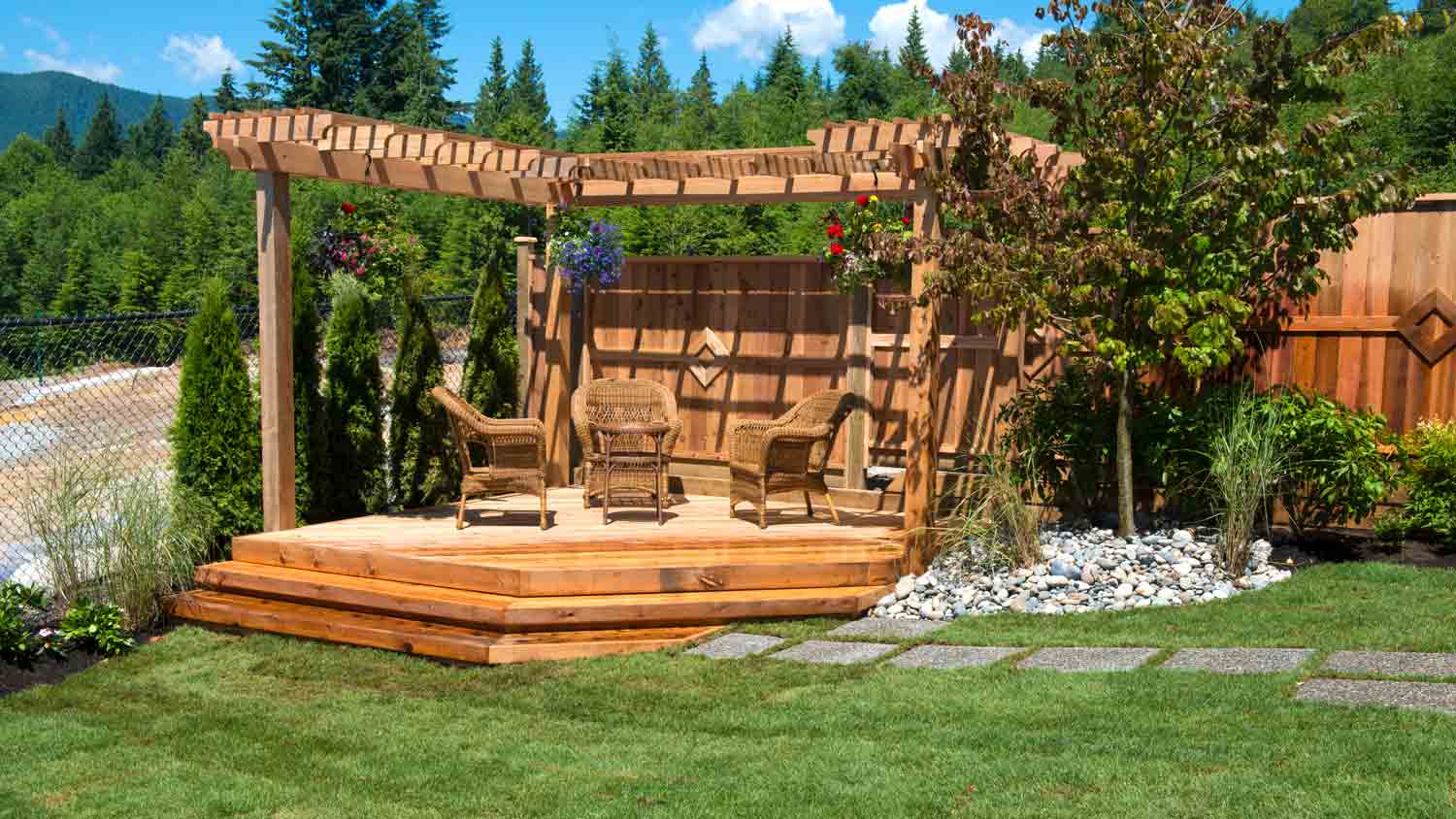 backyard with small floating deck