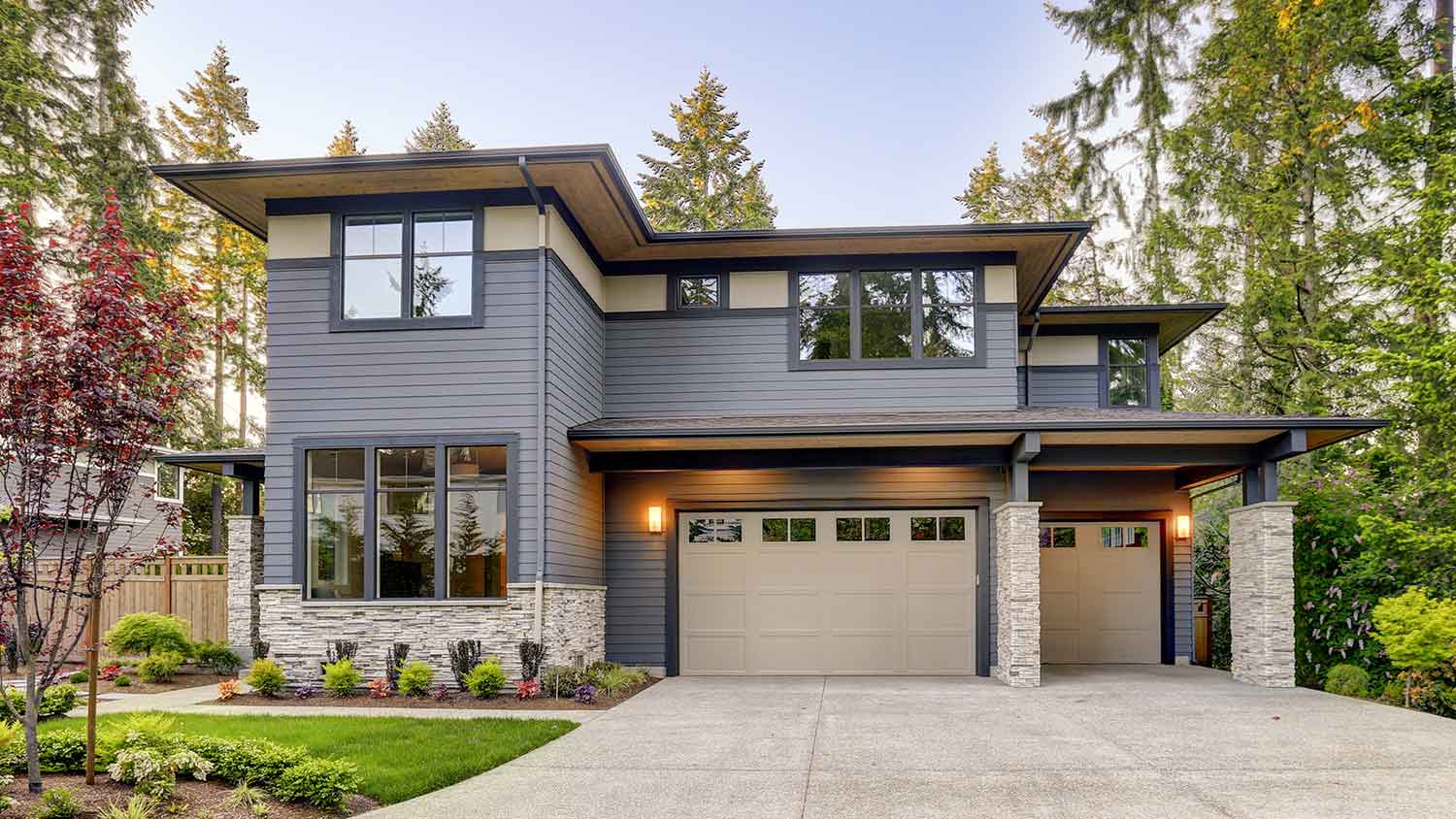 Modern house with stone and metal siding
