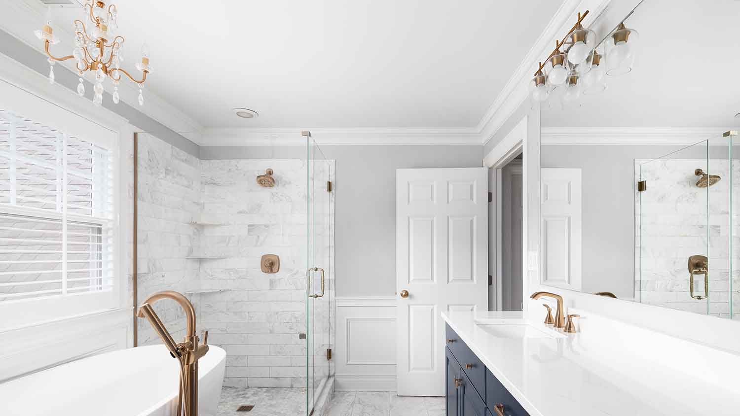 PVC crown molding installed in the bathroom