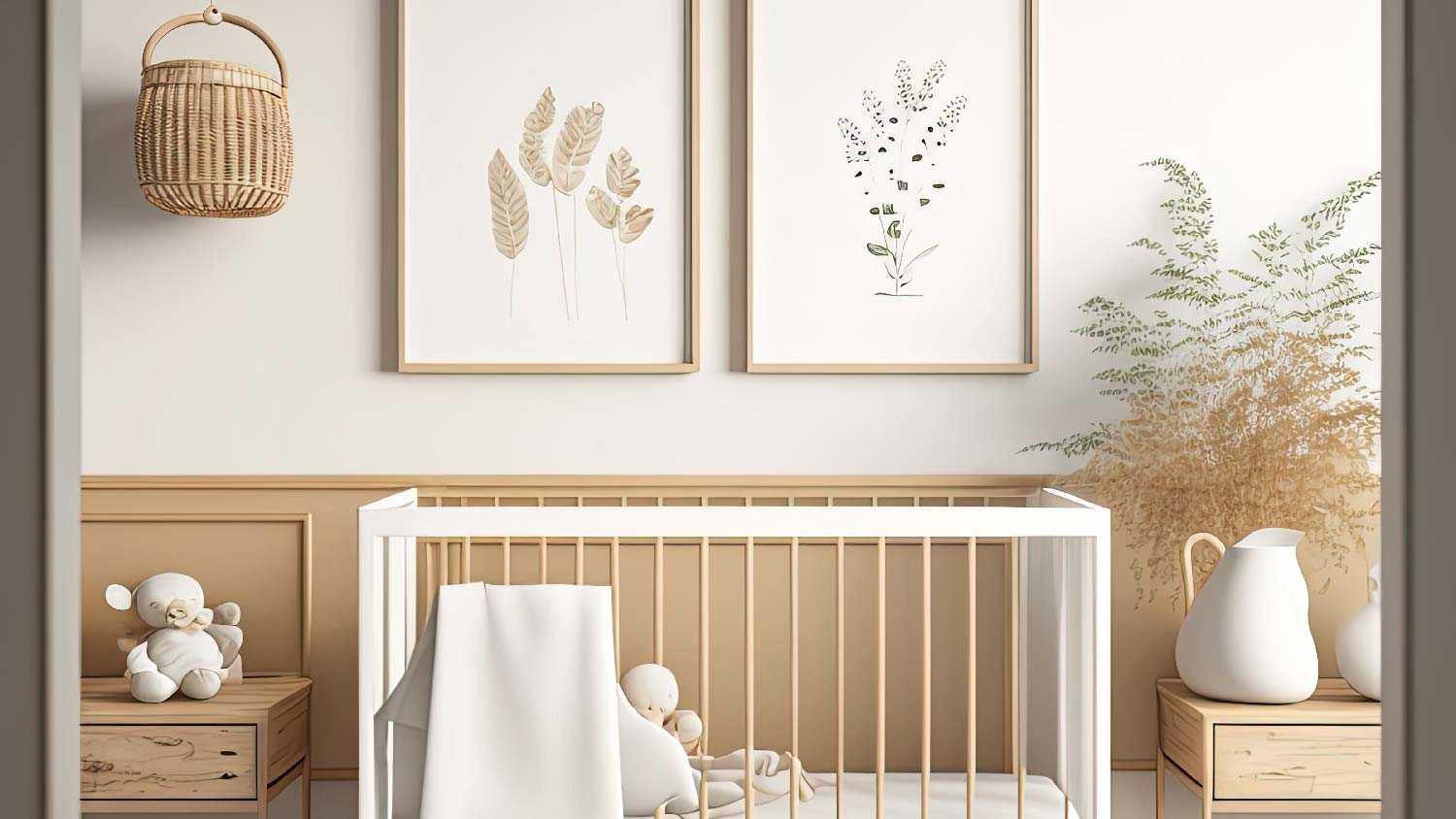A nursery painted in an off-white color