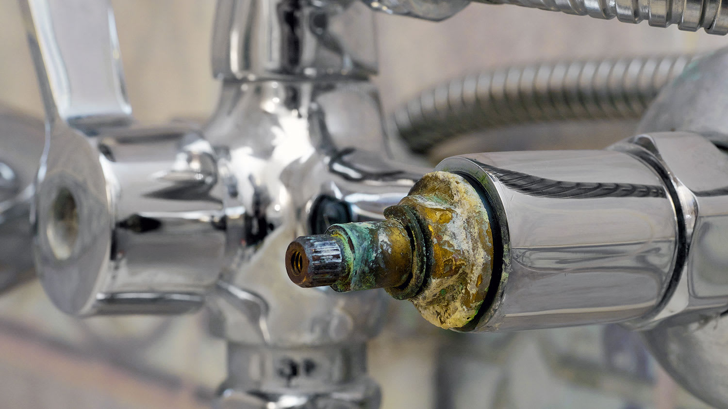 Closeup of an old shower cartridge