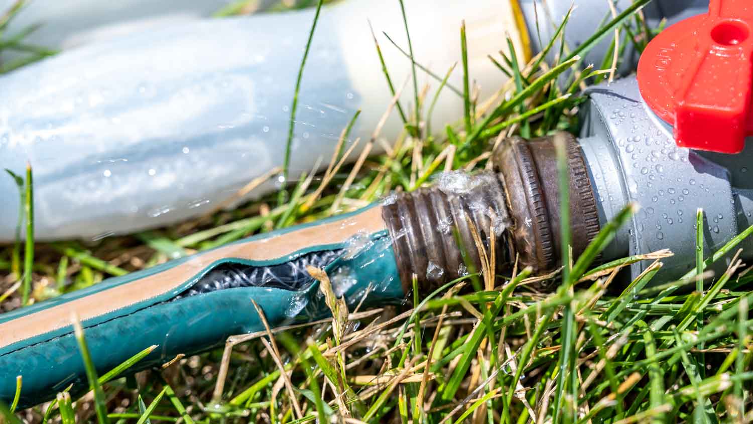 Close-up of a leaking hose with a worn gasket