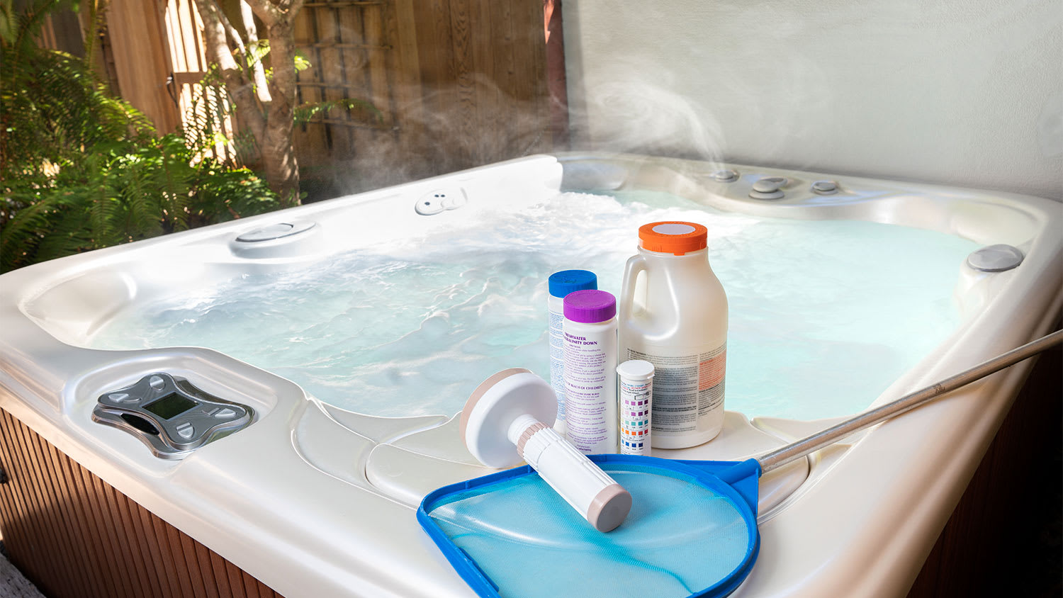 Chemicals sitting on a hot tub
