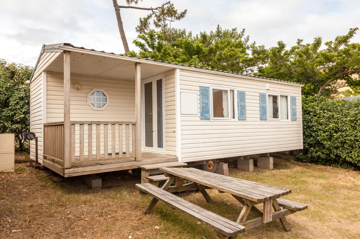 A mobile home in a caravan park