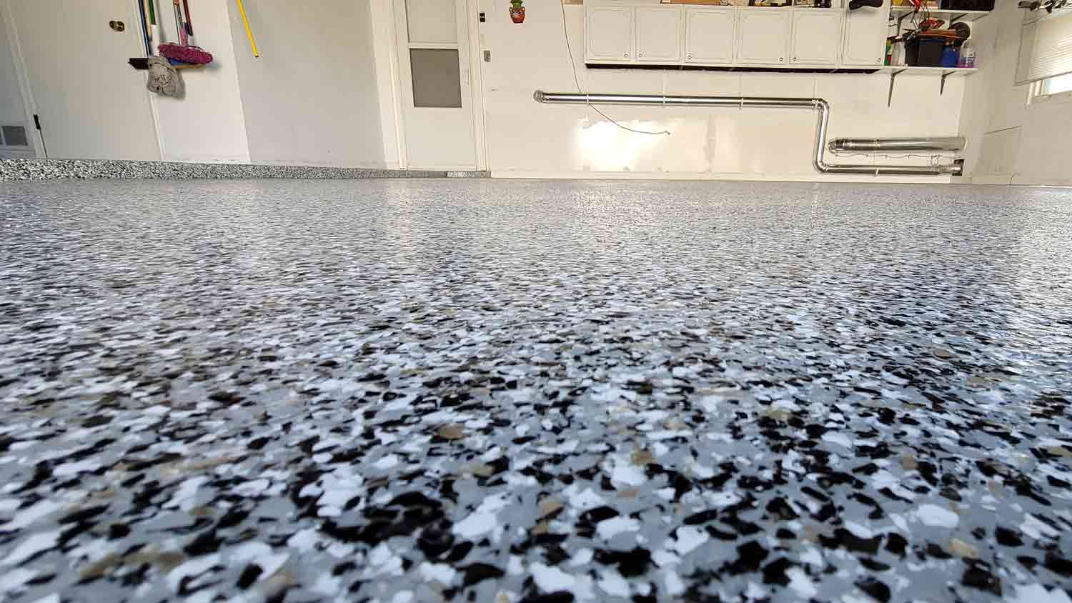 close up of epoxy floor in garage