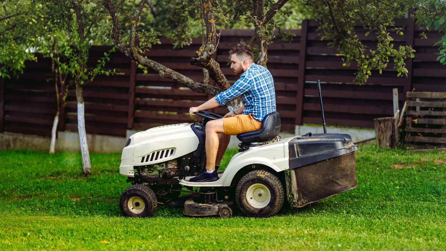 A man mowing the grass