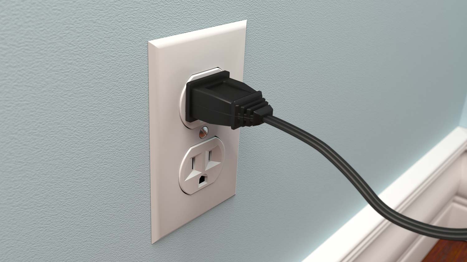 power cord plugged into wall outlet