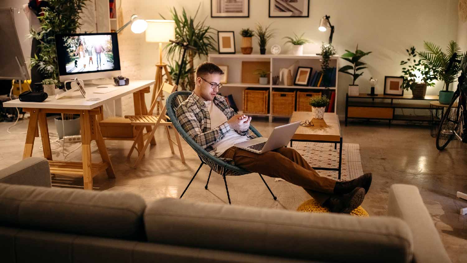 A man working from home having ambient light