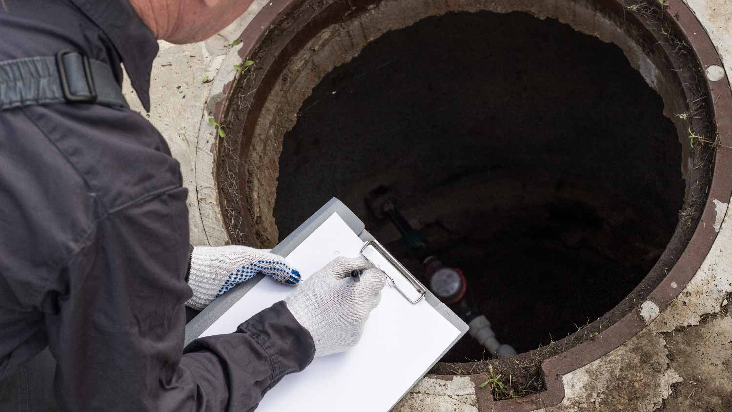 A professional assessing a water well