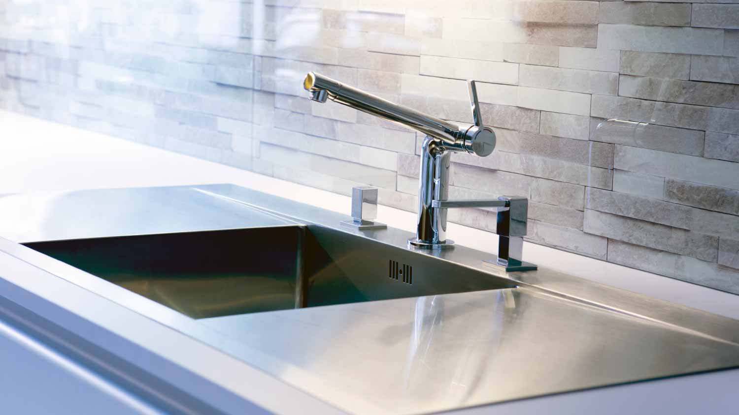 Close-up of modern kitchen sink