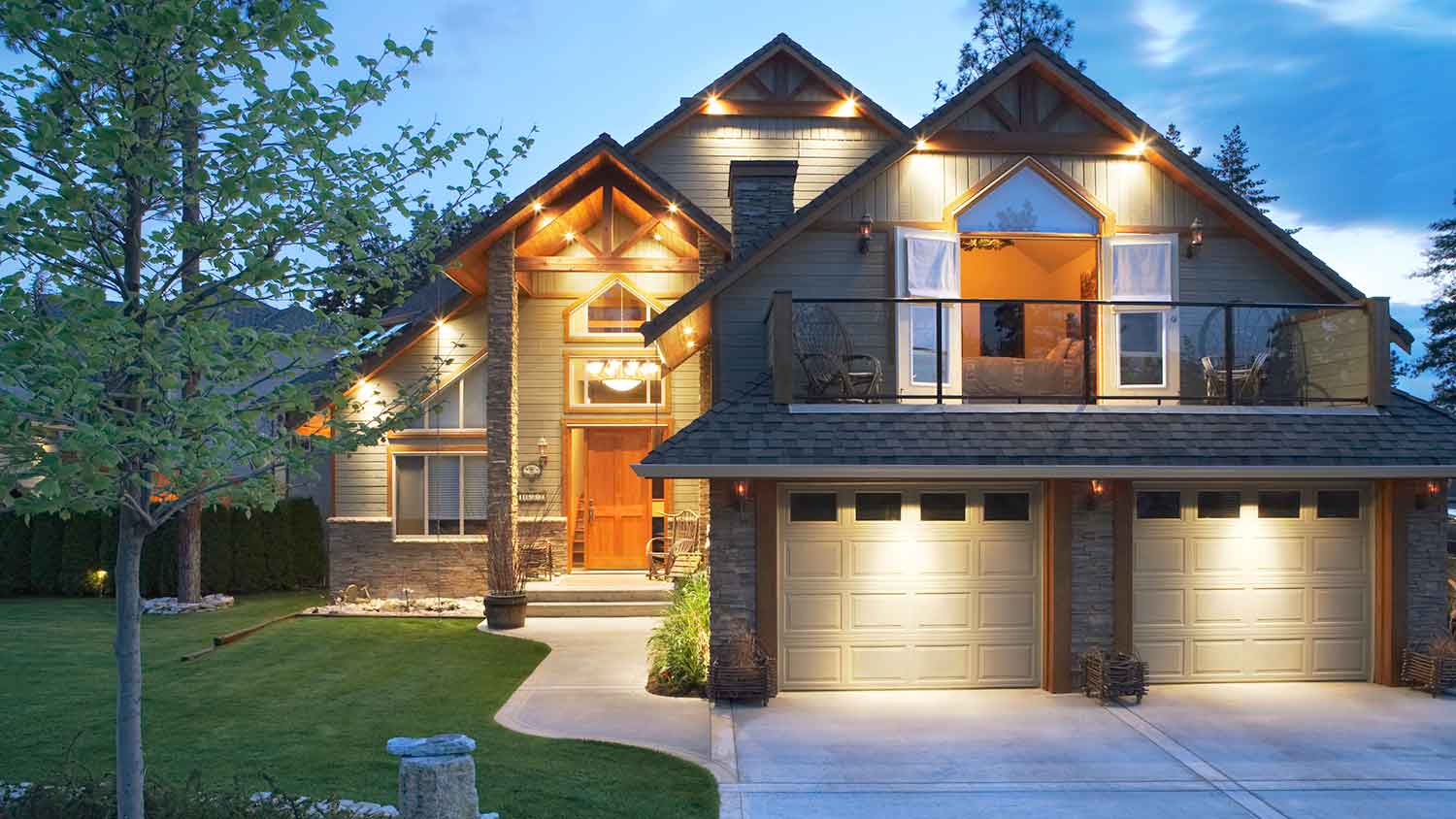 House exterior with outdoor lights on