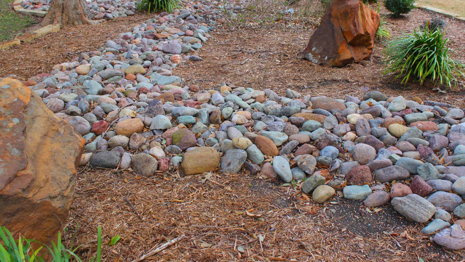 Landscaped garden with decorative stones