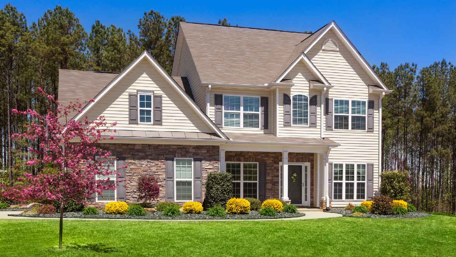 A beautifully trimmed lawn in a house’s front yard