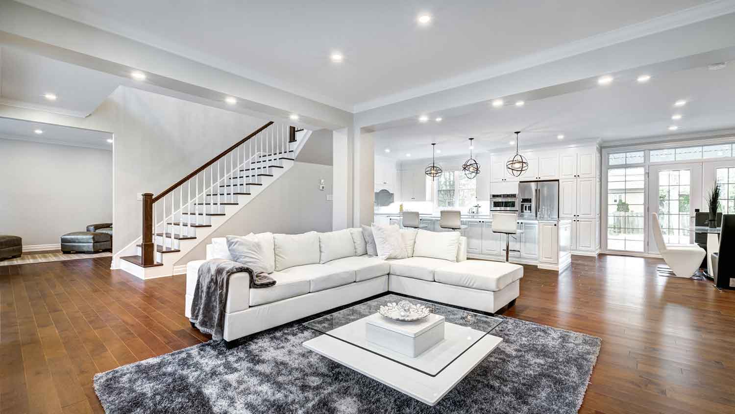 Modern living room with recessed fixtures