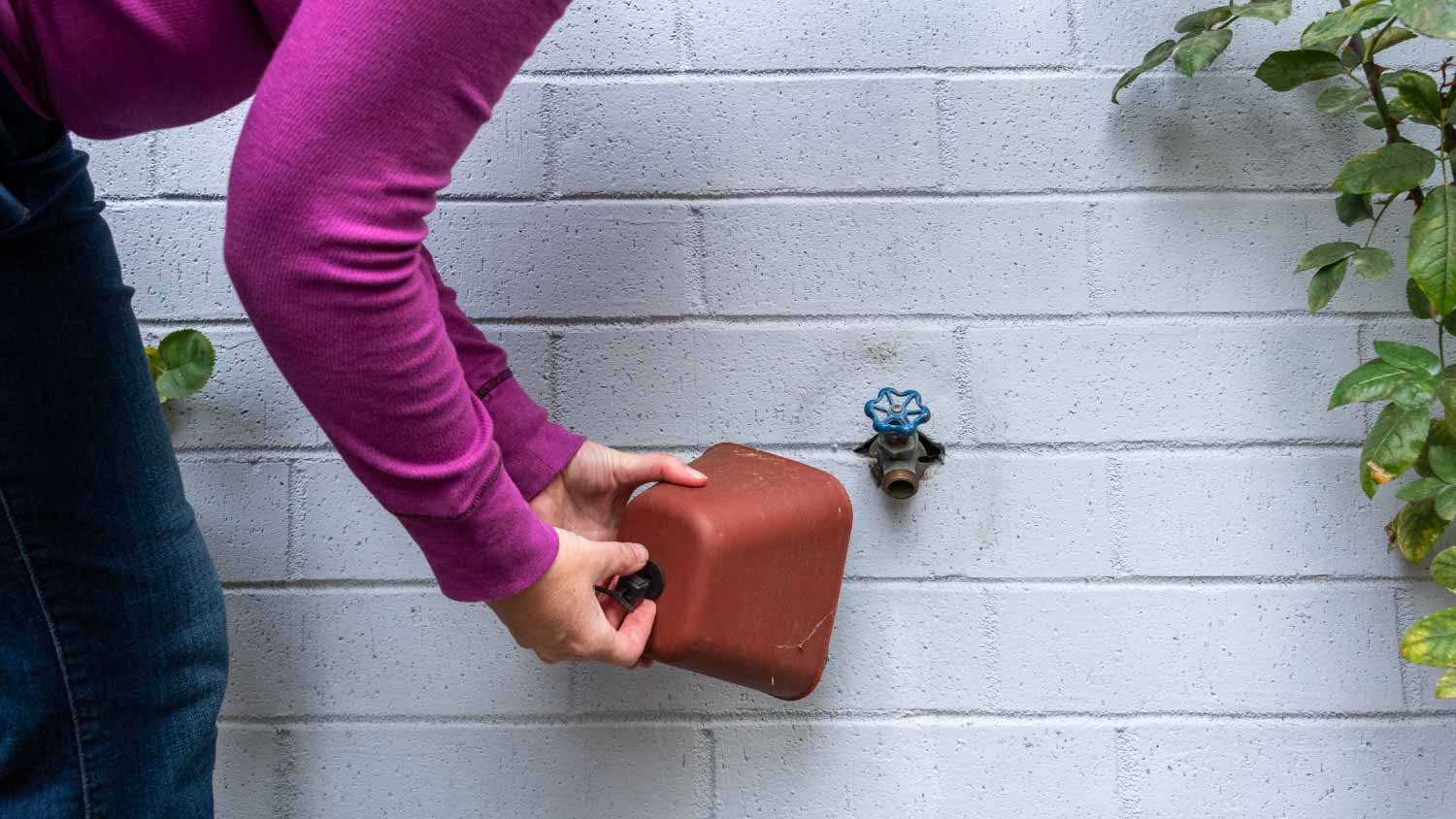 Woman installing foam and plastic faucet cover