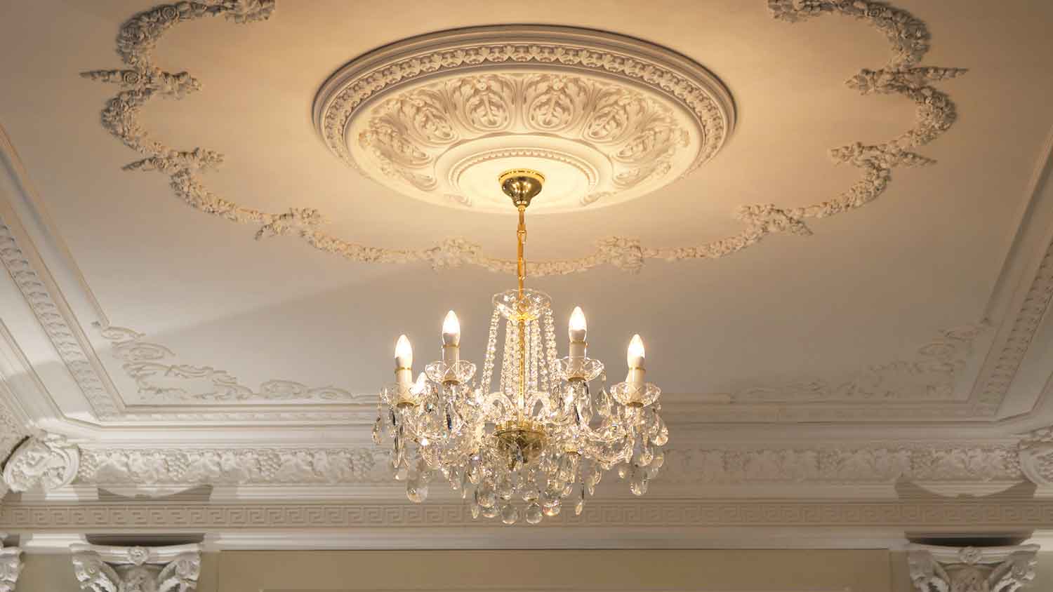 Luxury crystal chandelier with lights on