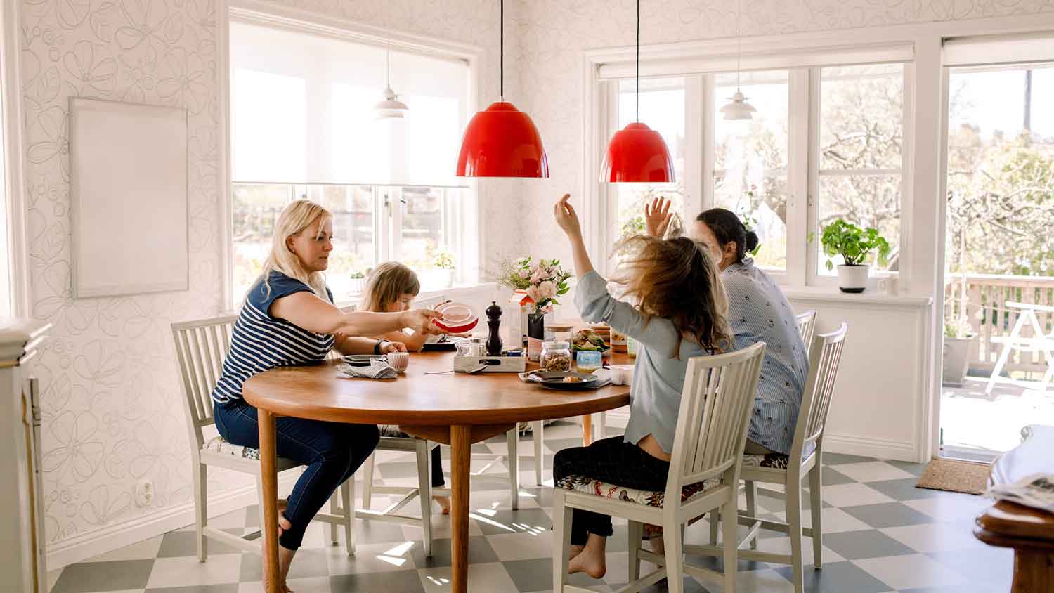 Family having breakfast in the dining room