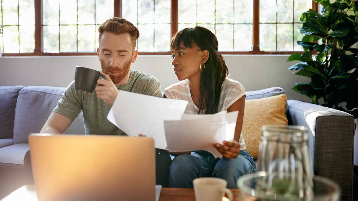 Couple going through paperwork