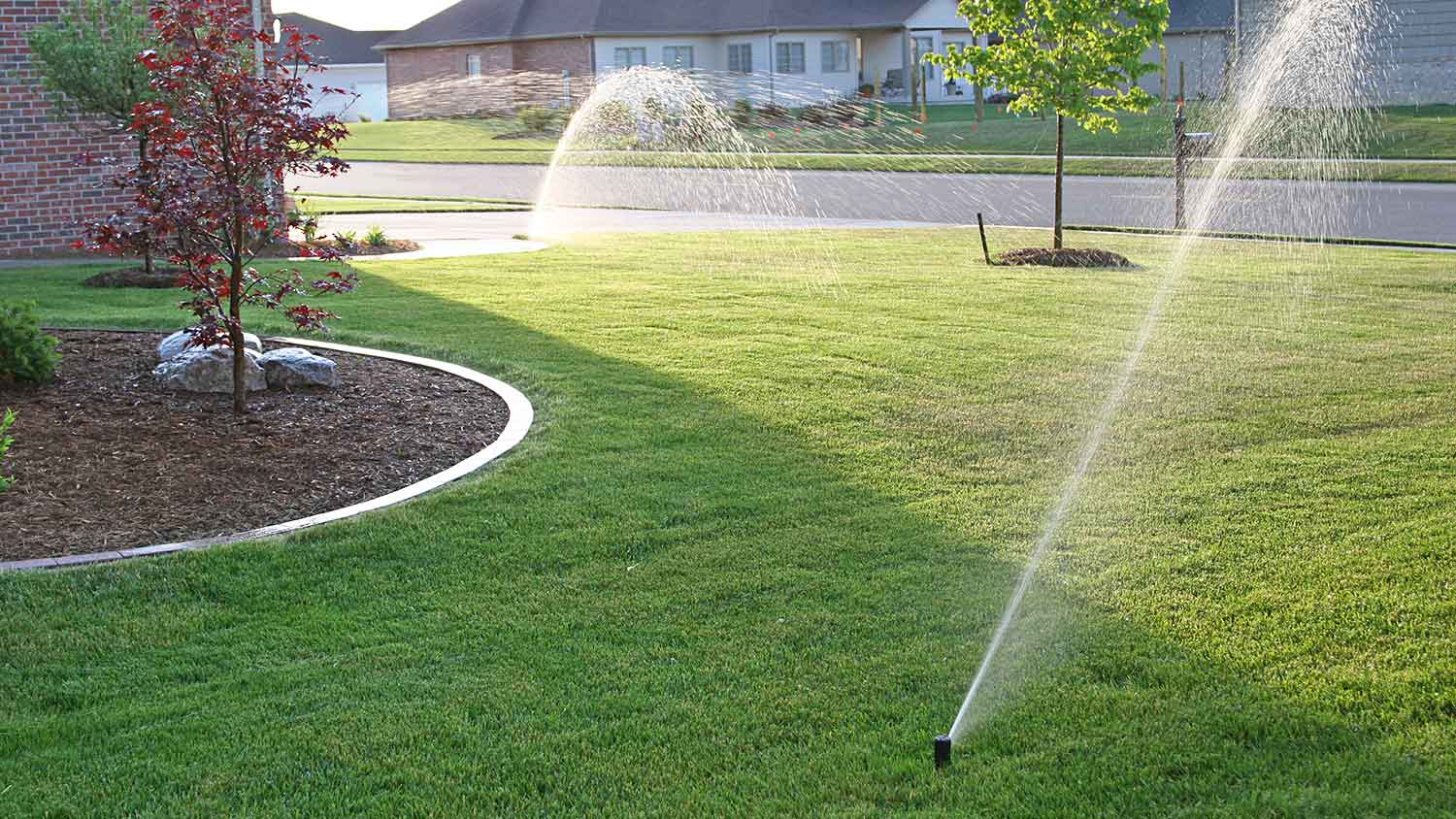 Spray irrigation system installed in the yard
