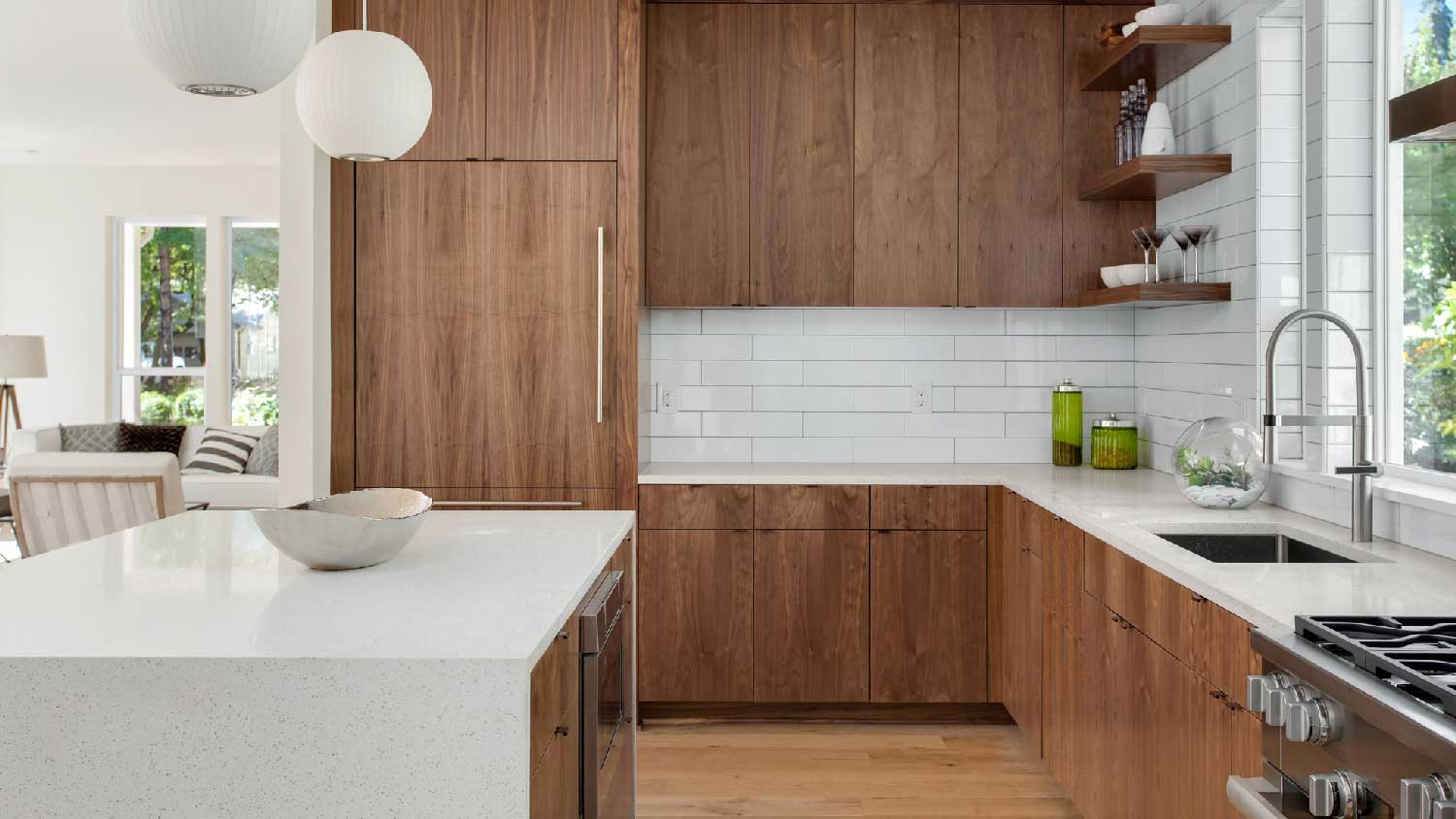 Wooden cabinets on a contemporary kitchen
