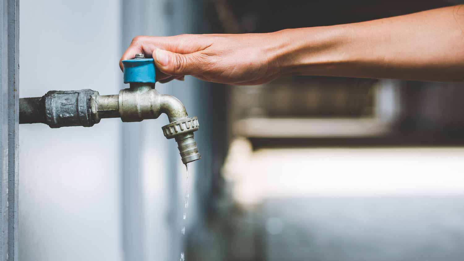 Woman opening faucet