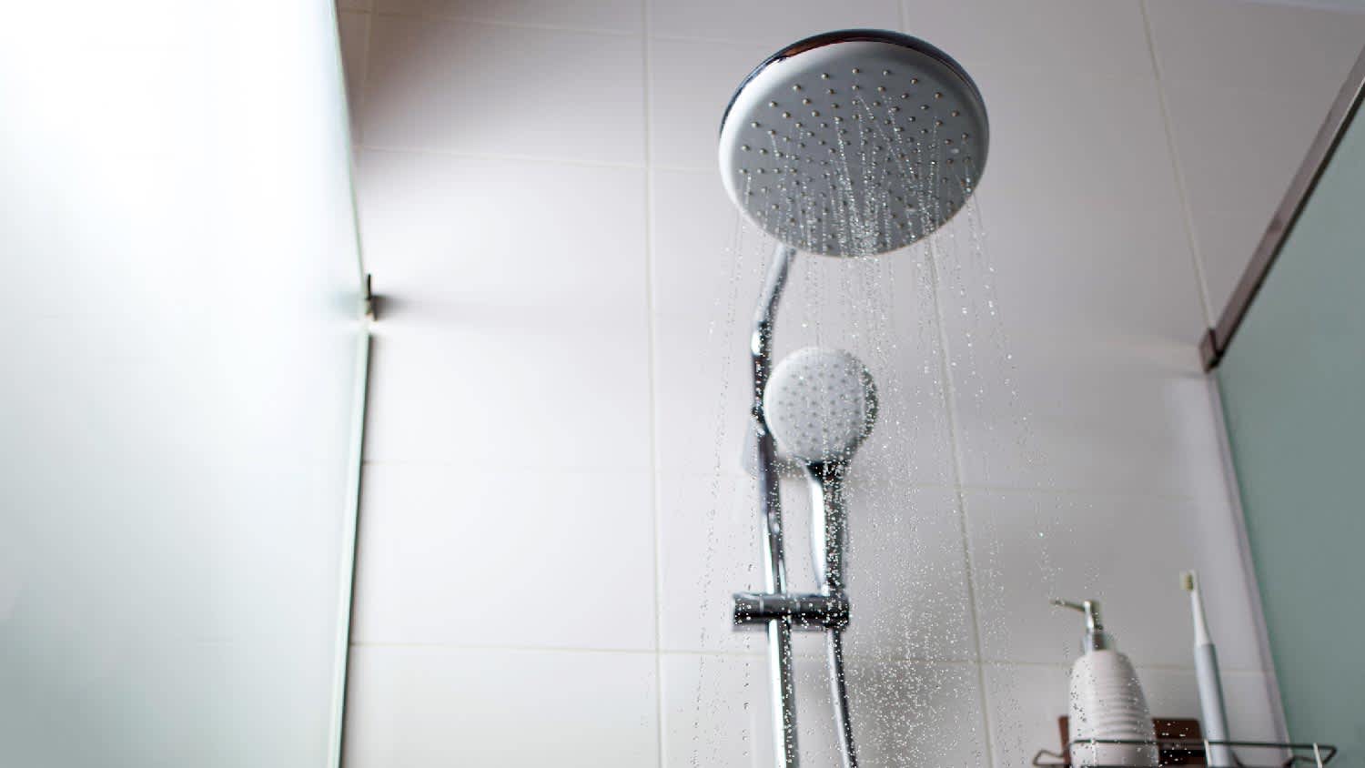 Jet of water running from a shower head